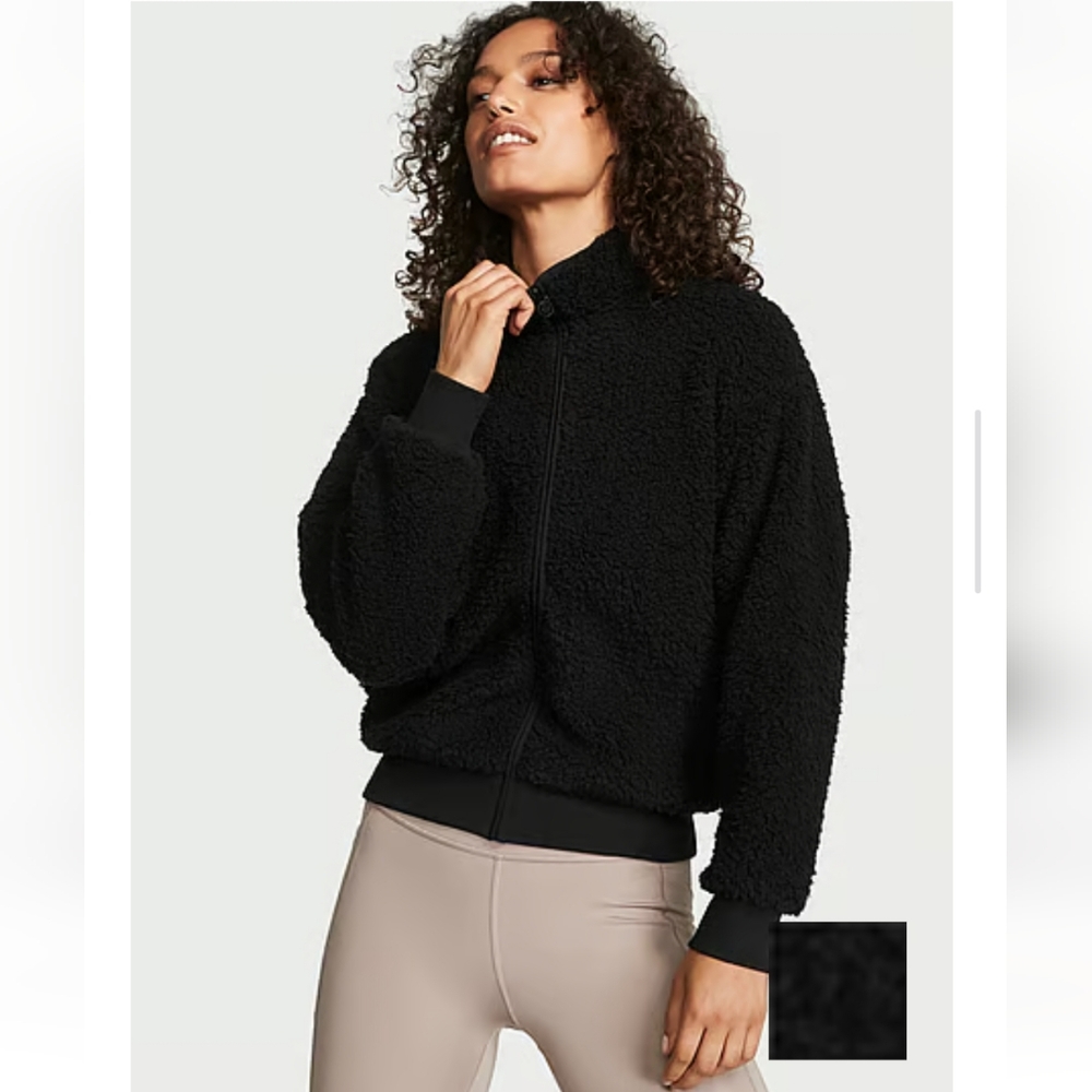 🌈 Victoria's Secret VSX Cozy Fleece Full-Zip Mock Neck Jacket Black